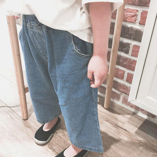 2023 South Korea children's clothing children's spring and summer jeans boys and girls baby 8 points 9 points Denim wide leg pants