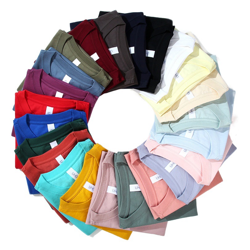 Camiseta de hombre de peso pesado, cuello redondo, color puro, 230 g, ropa exterior básica diaria, camiseta de manga corta, camiseta informal de algodón puro, hombres de manga corta