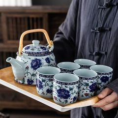 茶杯青花单个陶瓷主人杯大容量中式复古提梁壶水杯国潮品茗杯单杯