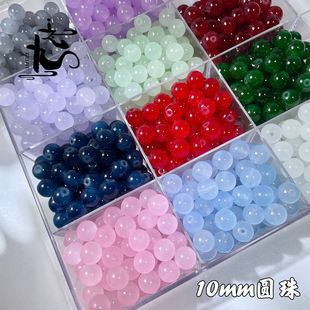 Factory wholesale 10mm imitation natural jade round beads colored glaze loose beads diy handmade bracelet necklace material