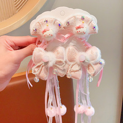 子供の新年の髪飾りの女の子の古風の正月のピンクの髪飾りの中国風の漢服のクリップの赤ちゃんの髪の女性