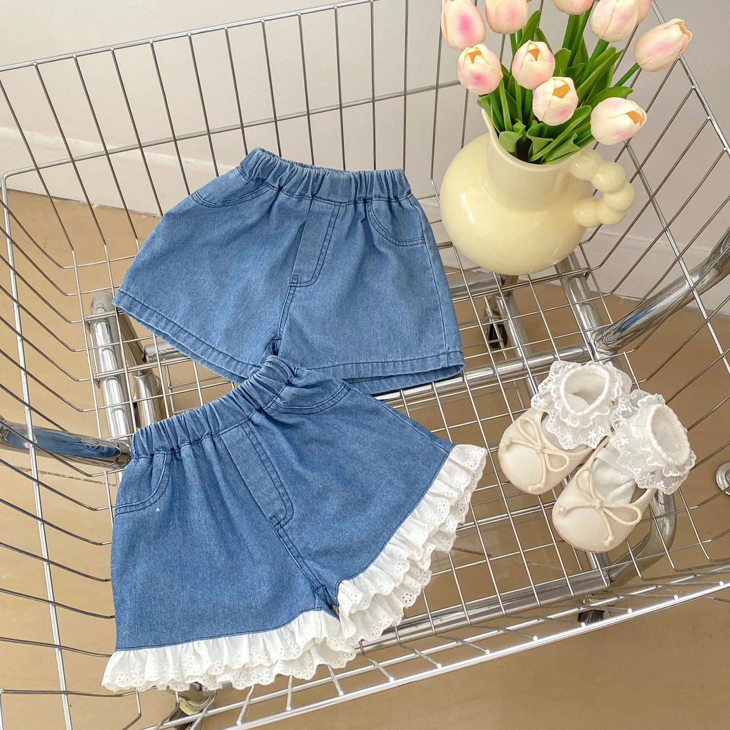 Girls' denim shorts summer outerwear thin women's baby pants casual versatile hot pants new stylish infant pants