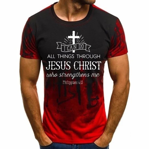 Pascua Jesús gradiente lema 3D impresión verano casual suelto cuello redondo manga corta hombro transpirable camiseta para hombre