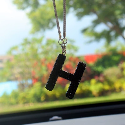 Full Diamond Love Bear Car, Car hanging - h-letter-car-pendant-black