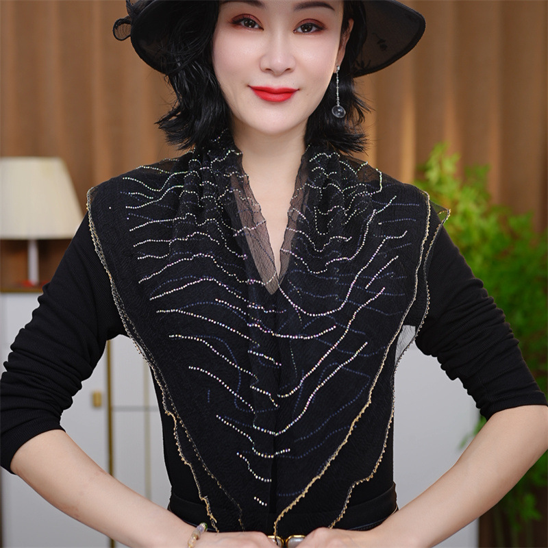 韩版新款烫钻丝巾时尚头巾夏季百搭女士围巾轻薄方巾镶钻高级丝巾|undefined