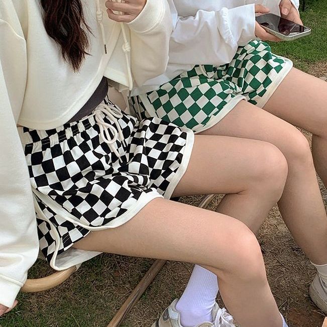 Retro Checkered Casual Sports Shorts for Women, Summer New High-Waisted Slimming Fitness Running Straight Shorts Cross-Border Retro Checkered Casual Sports Shorts for Women, Summer New High-Waisted Slimming Fitness Running Straight Shorts Cross-Border