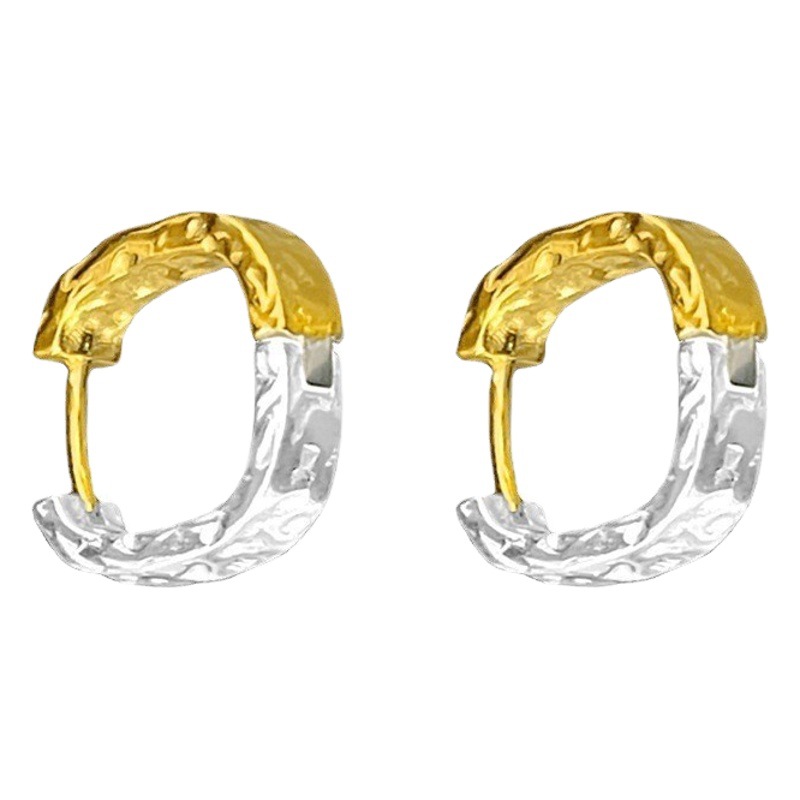 S925 plata esterlina oro y plata split color Beat patrón cuadrado pendientes de las mujeres de estilo frío de moda retro del todo-fósforo de alto grado pendientes