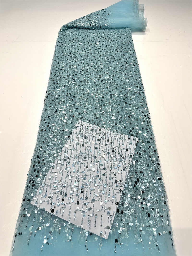 Fábrica al por mayor sequinilla bordada perlas tubo bordado tela de moda rendimiento de escenario ropa de vestir de alta calidad tela