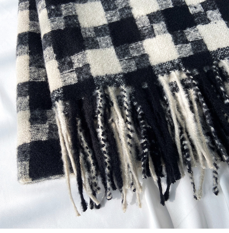 Kariert Schal Mit Fransen Für Damen Für Herbst Und Winter_voghion.com