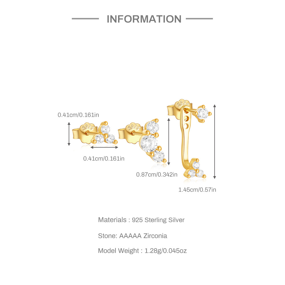 6g Weight 925 Sterling Silver Ear Needle Material Zircon Inlay Material Ear Studs Classification 3 Pieces Quantity Holiday, Banquet, Street Occasion 925 Sterling Silver Material Geometric Pattern Women's Gender Plating Design Simple Style Style 3 Pieces 925 Sterling Silver Zircon Geometric Ear Studs 无