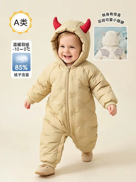 Infant down jumpsuit 2026 new winter model, thickened baby romper, white duck down romper, red coat
