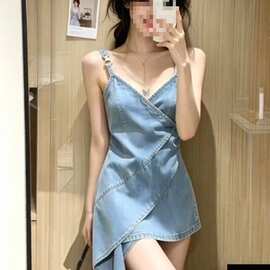 纯欲辣妹气质不规则吊带连衣裙2026夏季新款时髦牛仔收腰短裙女装