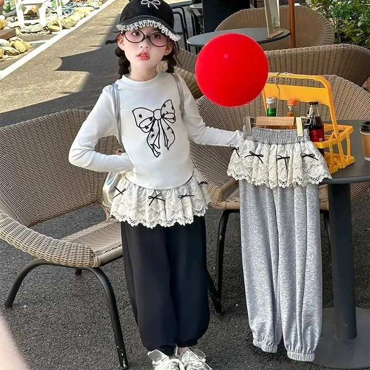 Spring trousers, children's curtain with bow, T-shirt, western style