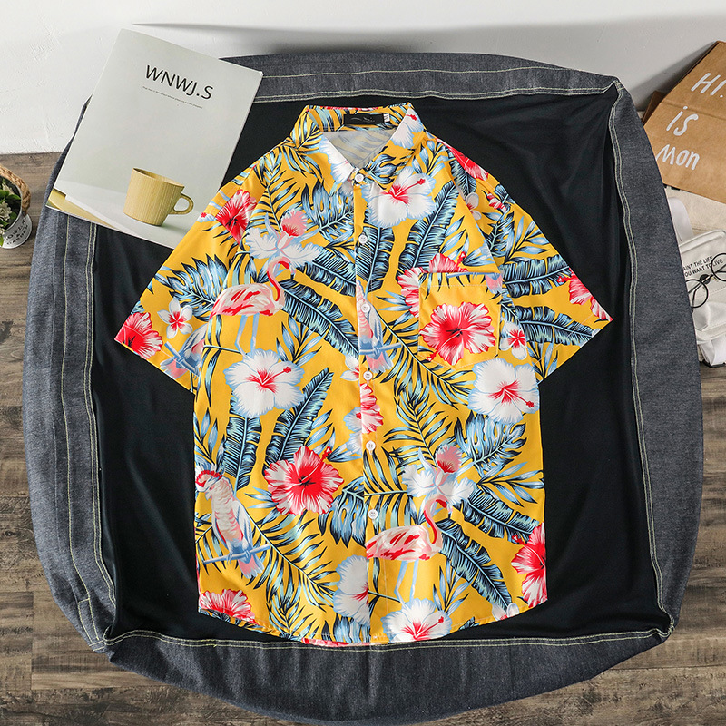 Hawaiian Floral Print Shirt For Men Short Sleeve Trendy Loose Fit Summer Versatile Couple Style Casual Clothing_viptrois.com