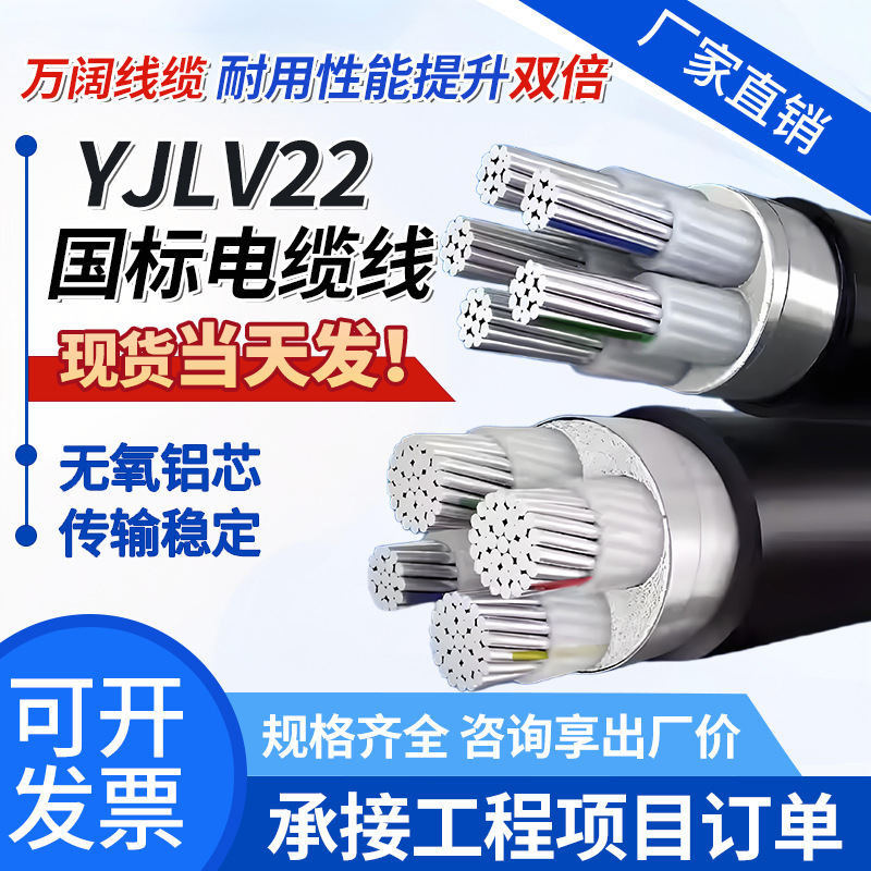 国标纯铝芯YJLV/VLV22架空1/2/3/4/5芯10平方地埋铠装电力电缆线