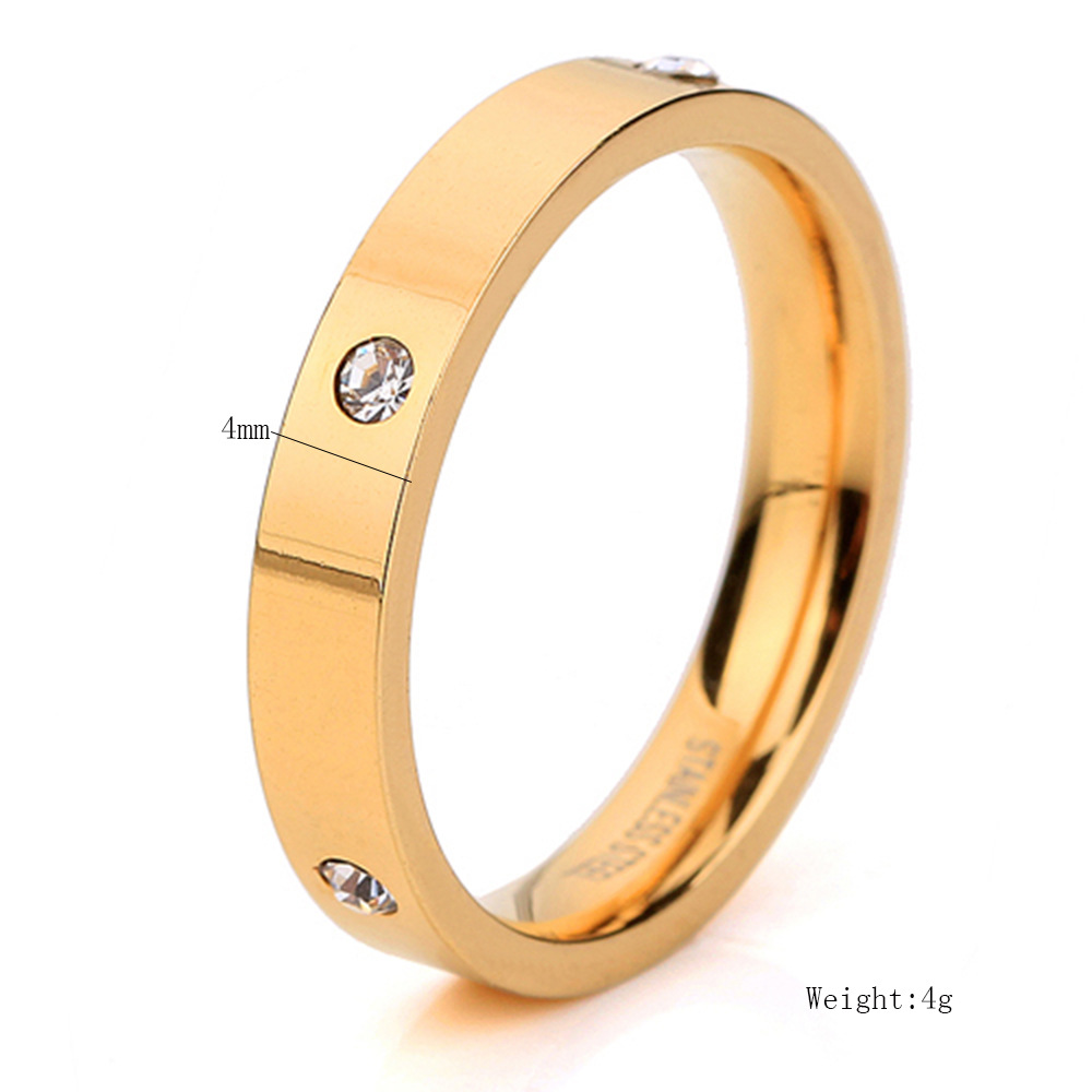 8g Weight 18K Gold Plated Plating Material Rhinestones Inlay Material Rings Classification 1 Piece Quantity Simple Style Solid Color Titanium Steel 18k Gold Plated Rhinestones Rings In Bulk