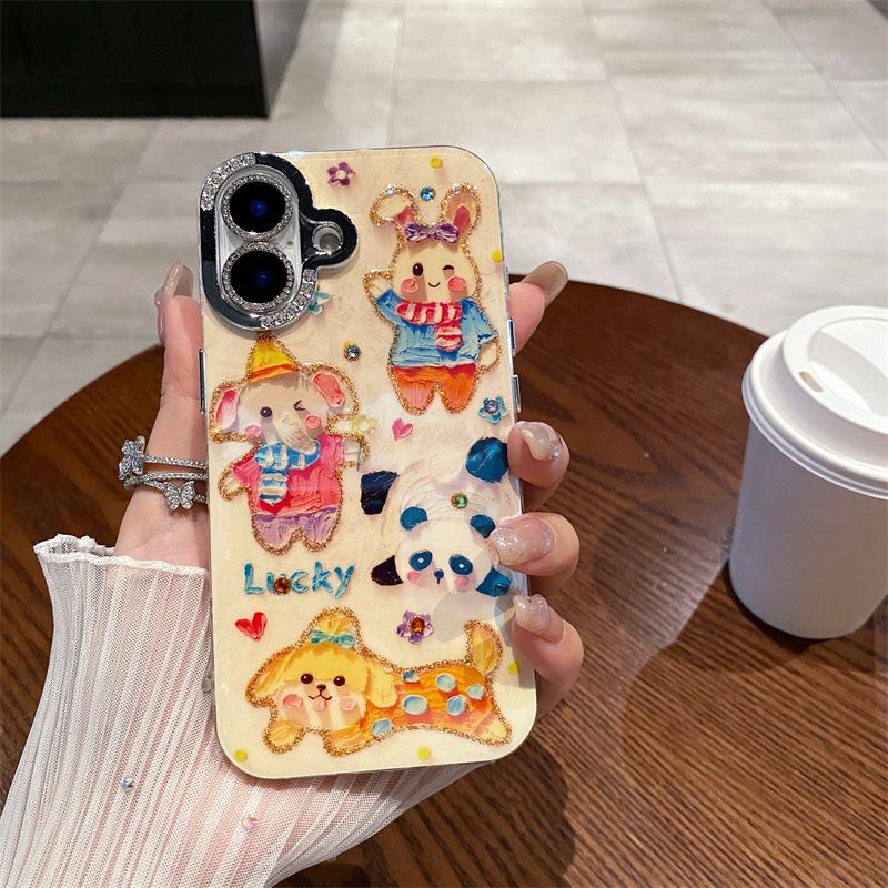 Ins Blu-ray point taladro animal de dibujos animados para iphone15/16ProMax funda para teléfono 13 Apple 14 pareja 16