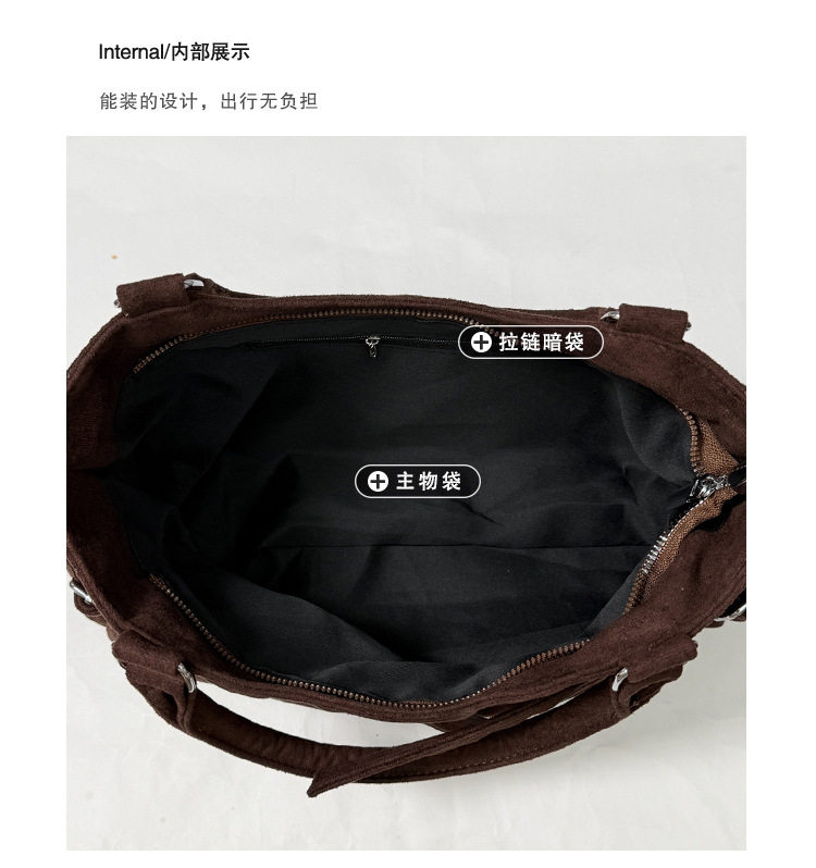 Túi tote da lộn mềm dáng shopping, túi đeo vai và đeo chéo dung lượng lớn — màu cà phê, màu nâu, màu trắng ngà, màu xám chi tiết 8