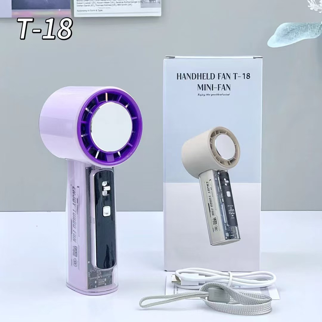 El nuevo ventilador transparente de la compresa de hielo Mecha T18, mini pantalla digital USB transfronteriza, turbo de mano violento de alta velocidad