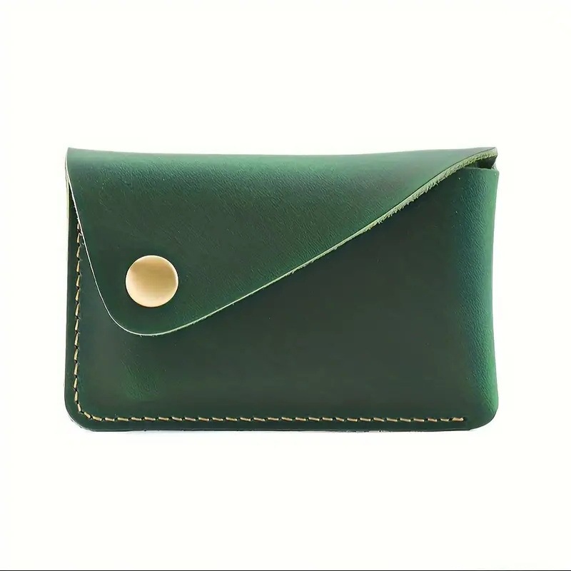 跨境新款手工简约牛皮卡套创意小巧按扣零钱包疯马皮日式复古卡包