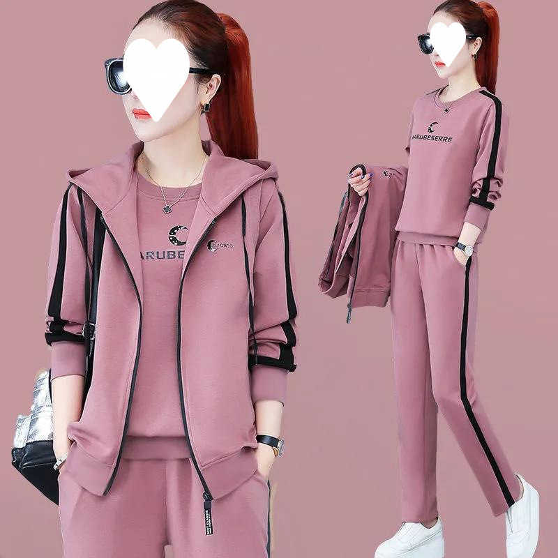 Cross-Border Sportswear Set, New Spring Fashion Casual Sweatshirt Three-Piece Set, Cardigan, Middle-Aged and Elderly Women's Spring and Autumn Set