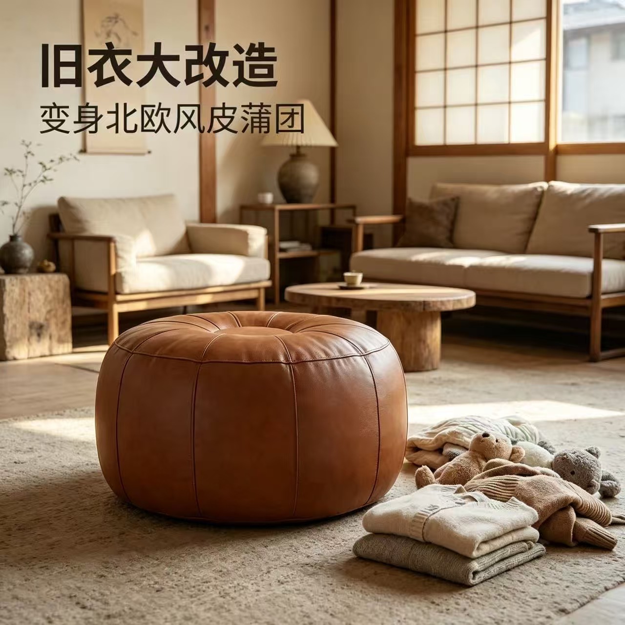 收纳凳皮墩子南瓜椭圆形懒人沙发坐墩多功能旧衣服收纳软包居家