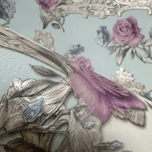 European-style warm rose wallpaper living room bedroom wallpaper Blue non-self-adhesive PVC wallpaper