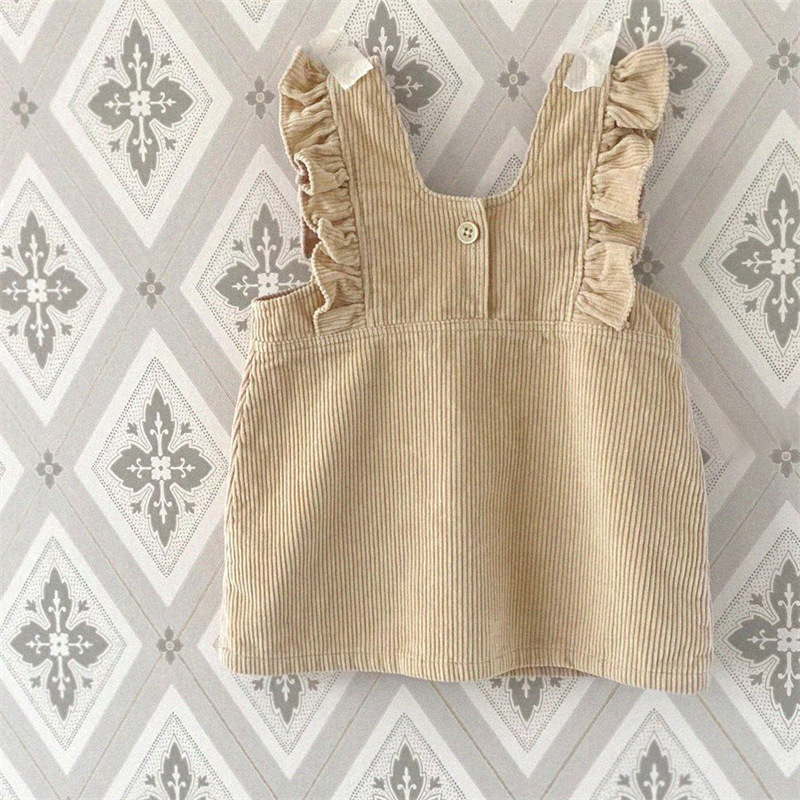 INS estilo coreano bebé niña primavera y otoño nuevo vestido estilo occidental hongo encaje lavado Denim PANA vestido de suspensión