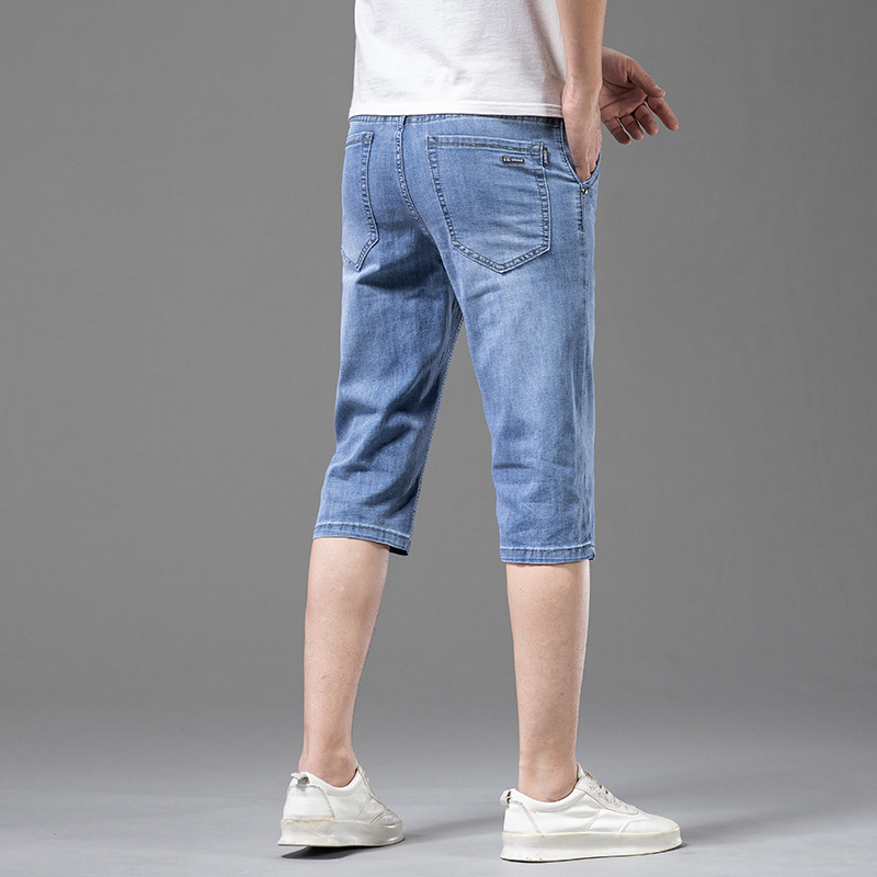 Taobao Jd Xiaohongshu Dropshipping Summer Thin Denim Shorts Men's Straight Loose Mid-Length 7/8 Denim Shorts