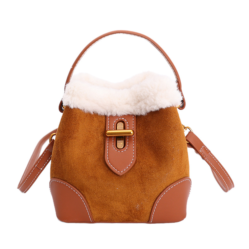 Invierno bolsas de peluche retro bolsas esmerizadas bolsas de mujer nueva mochila de hombro de cordero mini bolsas de cubo de mano de moda