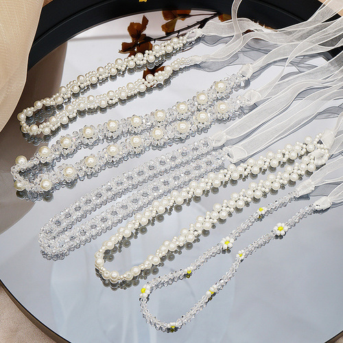 Dual-purpose pearl crystal hairband necklace Internet celebrity temperament super fairy bow crystal tie hair accessories headband necklace for women