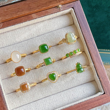 批发手饰s925银镶天然和田玉碧玉糖料貔貅白玉戒指银饰活口女戒指