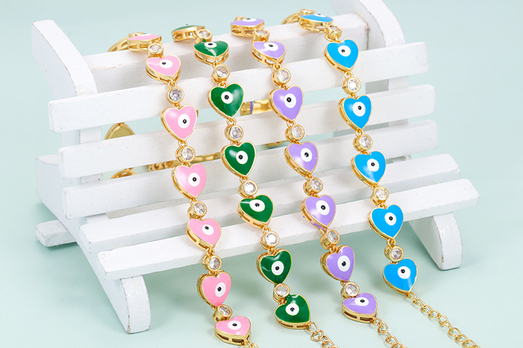 Zircon Inlay Material Fashion Heart Shape Eye Copper Bracelets Zircon Copper Bracelets