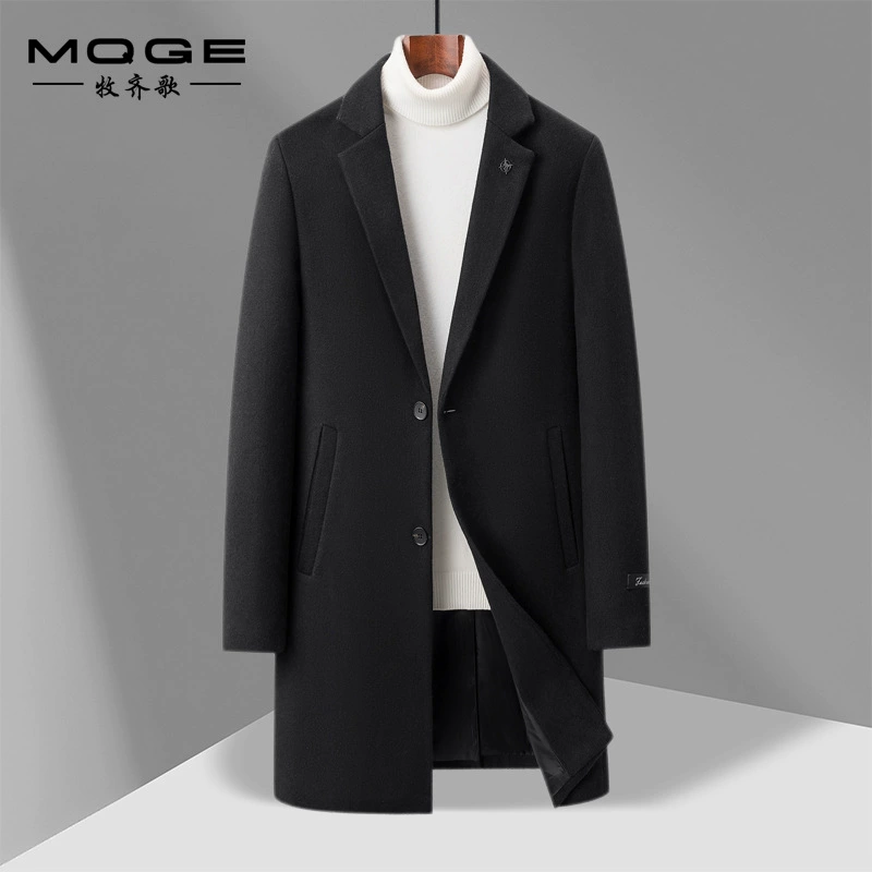 2023 осенне-зимнее Новое мужское пальто, шерстяное пальто, плащ, Однотонное шерстяное пальто средней длины для среднего и молодого возраста, Мужское пальто