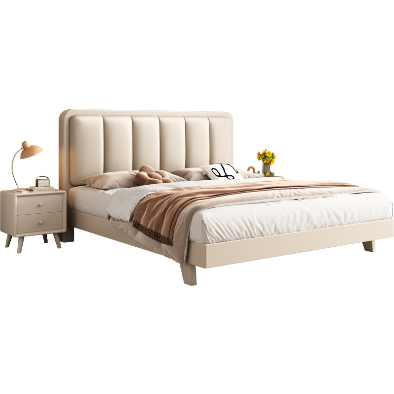 Cama silenciosa de estilo crema blanca nórdica moderna simple cama de madera maciza 1.5m 1.8 cama principal cama económica