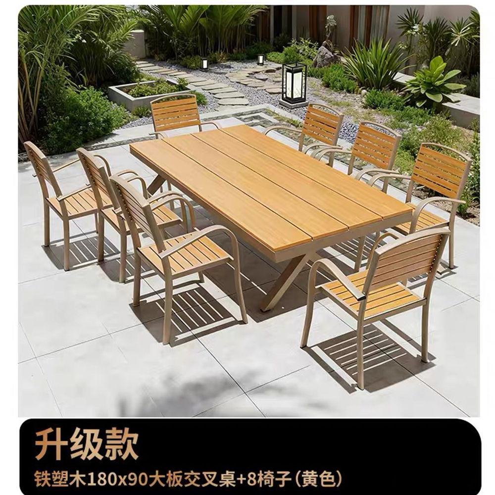 Mejora de madera de plástico 180x90 tabla cruzada + 8 sillas (amarillo)