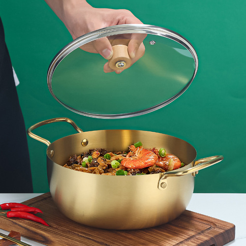 Stainless steel ramen pot instant noodle pot Korean noodle cooking pot induction cooker soup pot binaural creative internet celebrity instant noodle pot