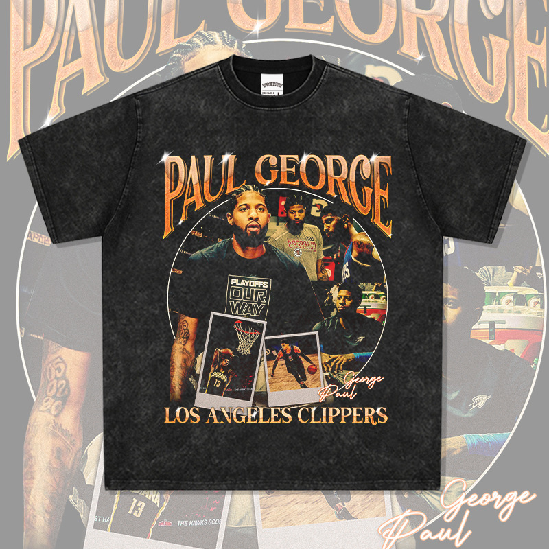 Paul George Paul George American Print Long Sleeve Short Sleeve T-Shirt High Street Heavy Crewneck Hooded Sweatshirt