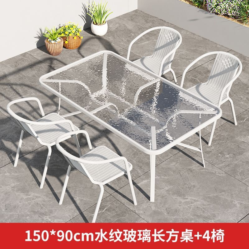 150개 조립된 긴 테이블 + 흰색 통풍 의자 4개