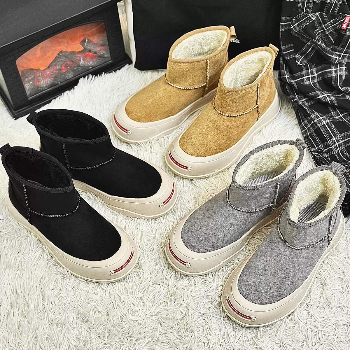 雪地靴男靴英伦风棉靴高帮皮靴潮流2025秋冬新款棉鞋大码加毛男鞋