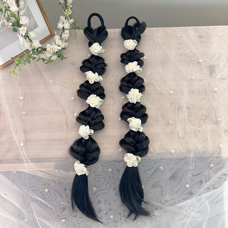 New Chinese Jasmine Hairpin Lantern Braids Wigs Women Bubble Braids Long Braids Ponytail Factory Spot