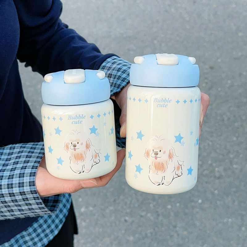 女の子向けバターベア魔法瓶カップ、見栄えの良い食品グレードのステンレス鋼ミニポータブル学生かわいいストローカップ|undefined