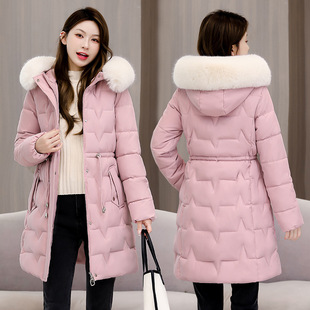2024 Winter New Down Cotton-padded Coat Women's Mid-length Thickened Warm Cotton-padded Coat Slim-fit Slimming Waist Coat Cotton-padded Coat