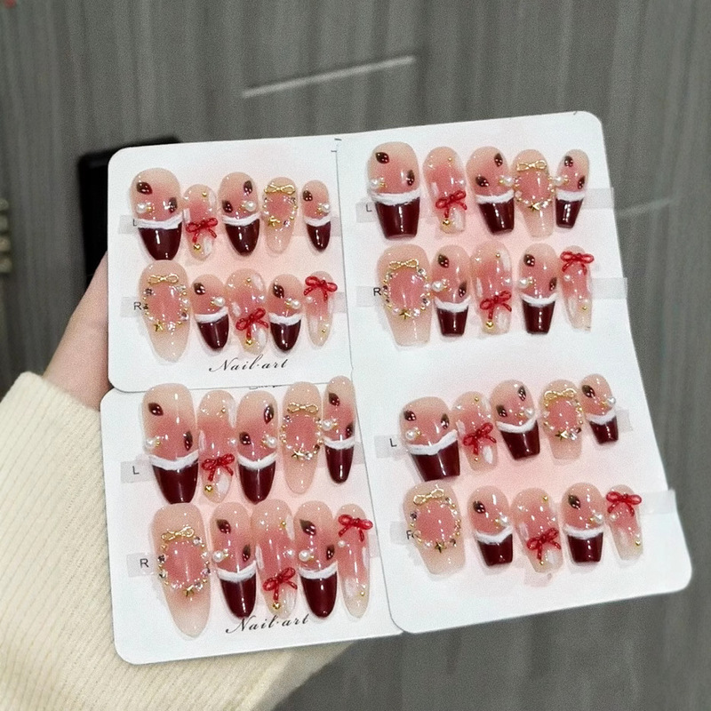 Little Red Riding Hood Pure Handmade Phototherapy Wear Armor Red French Snowflake Nail Art Bow Wreath Blush Wear Armor Wholesale Little Red Riding Hood Pure Handmade Phototherapy Wear Armor Red French Snowflake Nail Art Bow Wreath Blush Wear Armor Wholesale