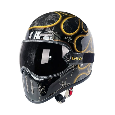 Motosiklet kaskı (dəbilqə) – Export Carbon Fiber Retro Motorcycle Helmet - golden-flame-black-tea-mirror-m55-56