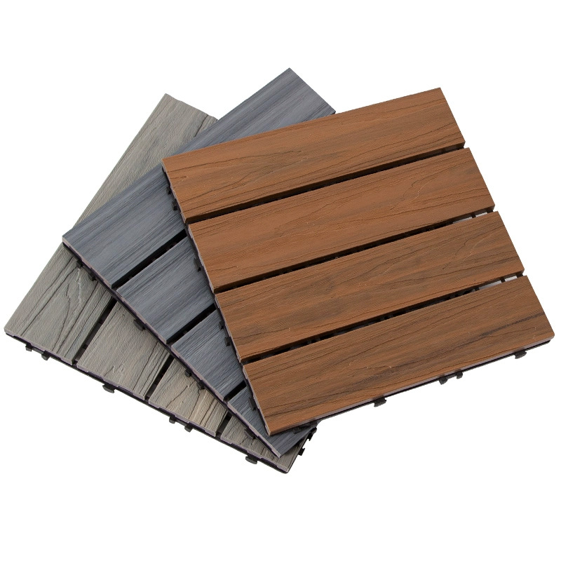 Piso de madera plástica terraza exterior terraza jardín madera empalme tablero de fijación wpc suelo de madera anticorrosión auto-pavimentación image 6