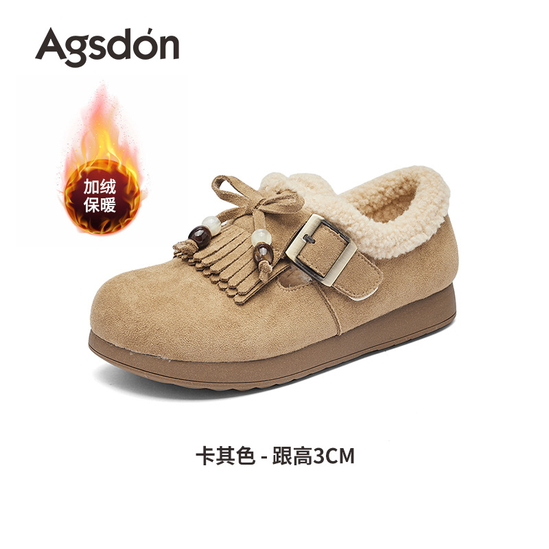 Augu Lion Deng Xiaobo Bocken zapatos de terciopelo mujeres 2025 nuevo otoño invierno todo incluido zapatos de lana de fondo grueso botas de nieve bajas