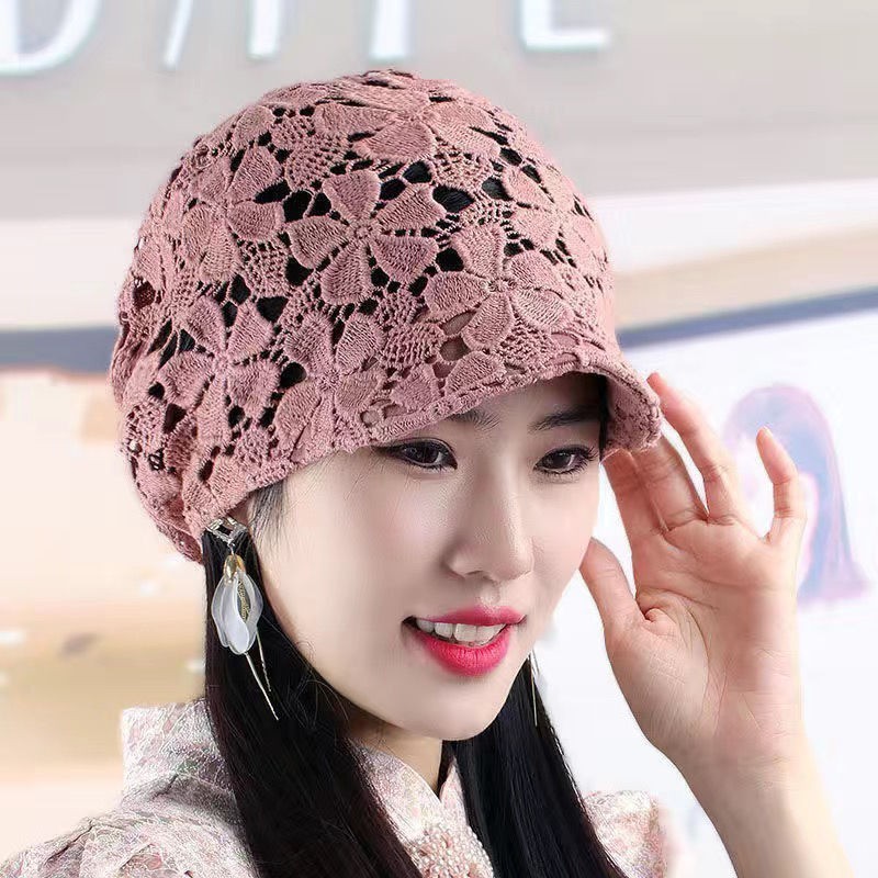 遮白发帽神器薄款花朵蕾丝镂空堆堆帽头饰妈妈帽子女士光头帽盖|undefined