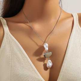 欧美时尚夸张巴洛克不规则仿珍珠气质百搭长款宴会晚会女款项链