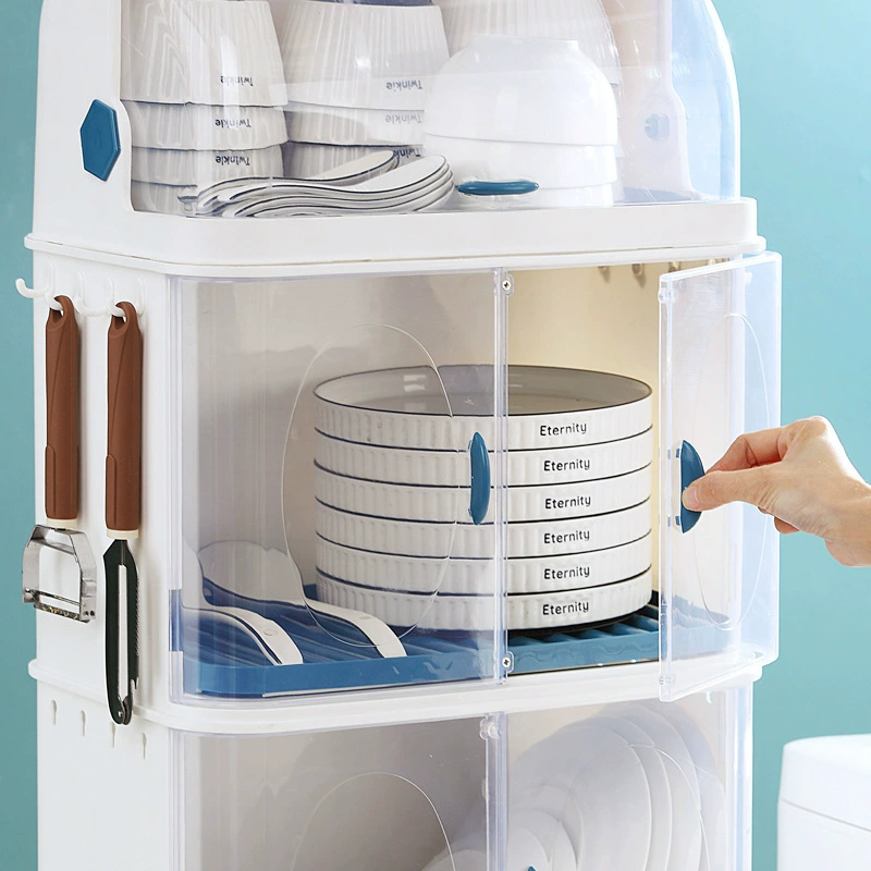 Kitchen bowl shelf and tableware storage box with draining shelves - plastic cupboard for dishes